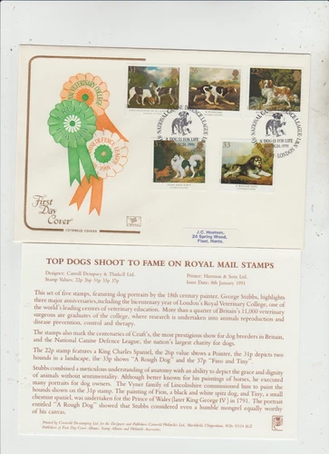 Great Britain 1991 FDC Dog's Paintings by Stubbs with Leaflet  good condition