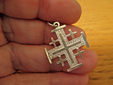 Grand pendentif croix de Jérusalem croisés en argent sterling fabriqué à Jéru...