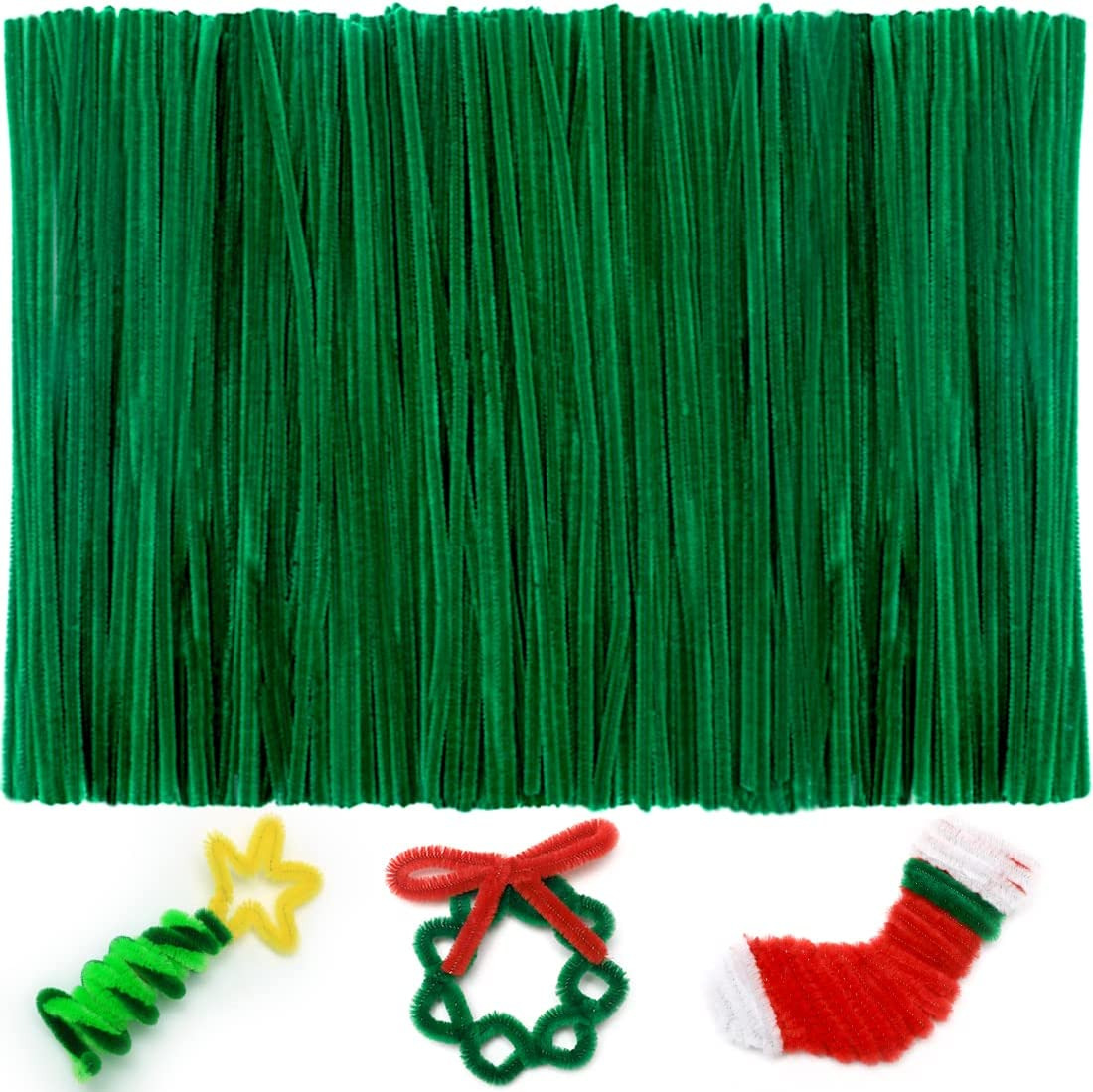 200Pcs Christmas Green Pipe Cleaners, Chenille Stems, Pipe