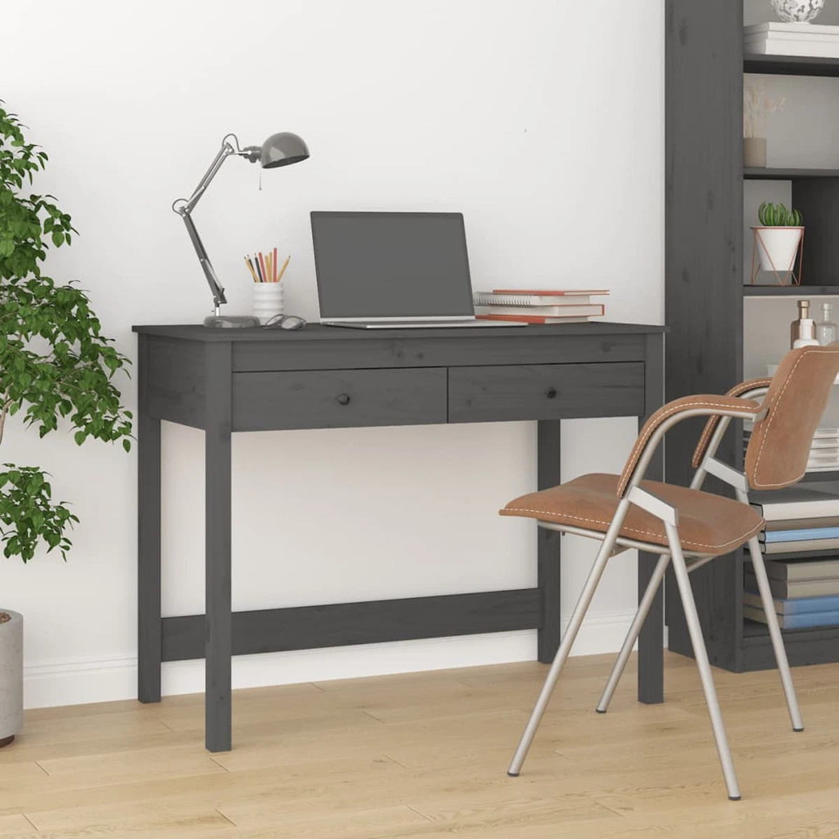 Desk with Drawers Grey 100x50x78 Solid Wood Pine A7V6