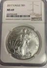 2017 $1 American Silver Eagle NGC MS69 Brown Label