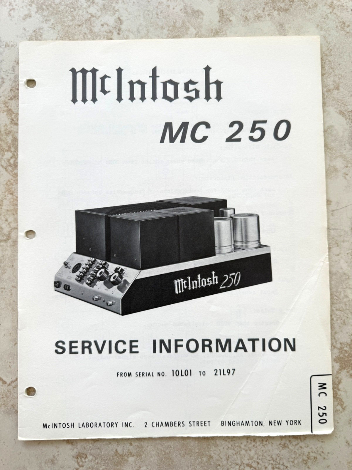 MCINTOSH MC250 SERVICE INFORMATION - ORIGINAL
