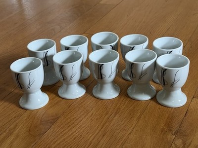 Set of 10 Teloni Egg Cups Cups Ceramic White Black 2 1/2 