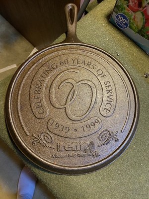 Vintage Lodge Advertising REMC Electric Energy 1939-1999 Cast Iron Hand Griddle