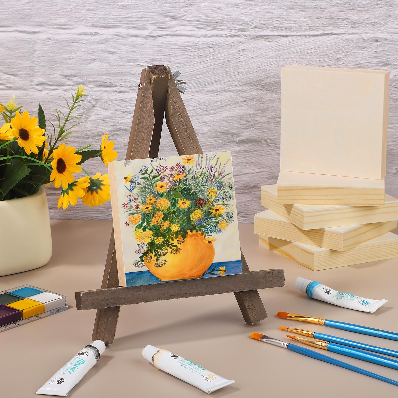 Aodaer 16 Pack Wood Panels 4 x 4 Inch Wooden Panels Canvas Unfinished Craft ...