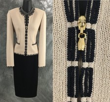 BEAUTIFUL St John collection jacket beige black knit suit blazer size 2