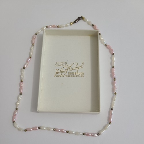 Pink and White Asymmetrical Faux Pearl Necklace Julius Hampl Innsbruck 16"