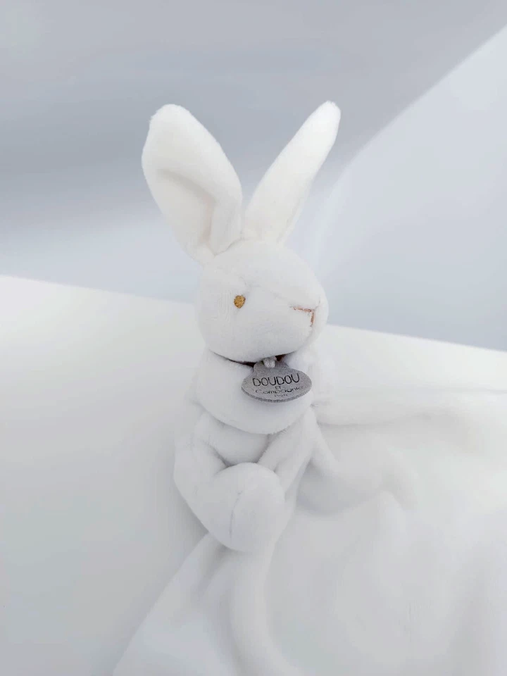Doudou Plat Petit Lapin Mouchoir Blanc Crème Yeux Nez Beige  Doudou Et Compagnie - Photo 2/4