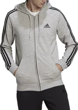 NEW MEN'S ADIDAS GRAY ESSENTIALS FLEECE 3-STRIPES FULL ZIP HOODIE LARGE (HB0041)