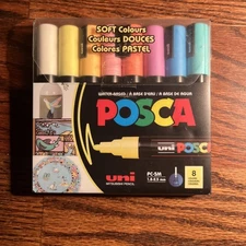 Uni Posca Paint Marker - Soft Colors - Set of 8 - PC5M - 1.8mm to 2.5mm - NEW!