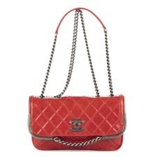 Chanel Red Chain Single Flap Shoulder Bag Glazed Calfskin Leather