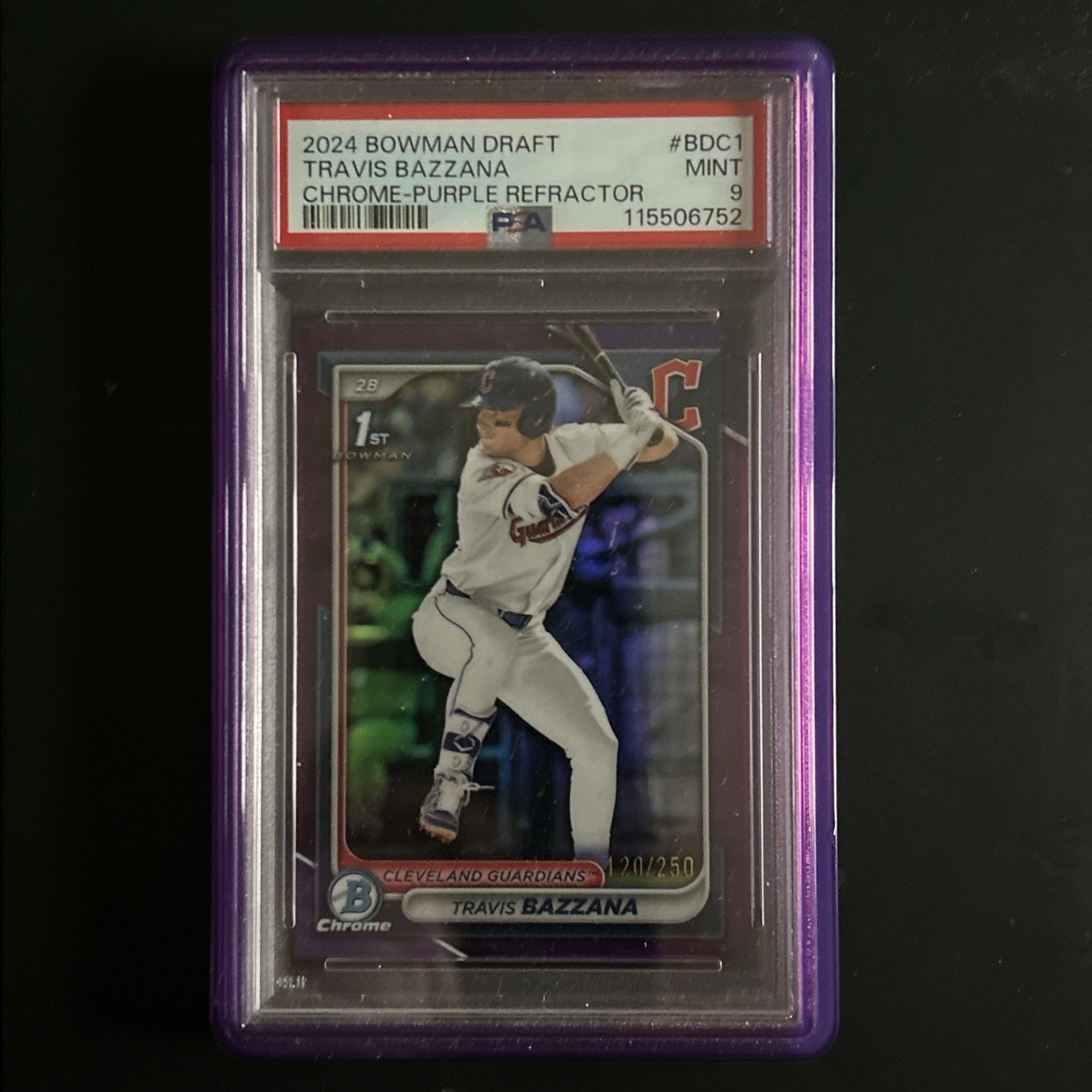 2024 Bowman Draft - Chrome Travis Bazzana #BDC-1 Purple Refractor /250 PSA 9