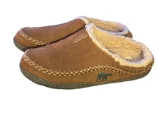 Sorel Youth Falcon Ridge Camel Brown Fleece Lined Suede Slippers Size 3 Unisex
