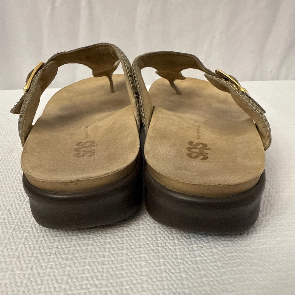 SAS Sandals Womens 8 M Comfort Sanibel Gold Metallic Leather Slip On Thong - Image 4 of 4