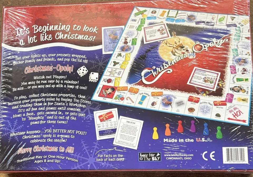 Christmas-Opoly Monopoly Board Game contents NEW Sealed 2-6 players 8 UP - Image 3 of 3