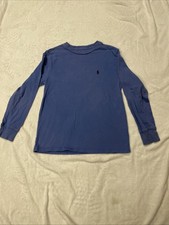 Polo Ralph Lauren Crewneck Long Sleeve T-Shirt Kids Size M 10-12 Blue Cotton