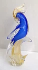Vintage Murano Handmade Heavy Blue Cockatoo Glass Figurine, Gold Fleck 10"Height