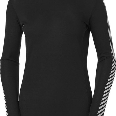 Helly Hansen LIFA Crew Womens Baselayer Top Black White Striped Sleeve Medium