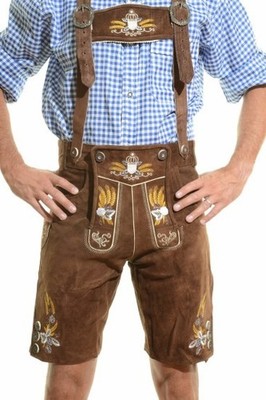 NEW Bavarian Oktoberfest Lederhosen Shorts Dark Brown Tracht #OKTOBERFEST LARGE