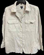Lee beige striped button down multi pockets long sleeve plus top XXL