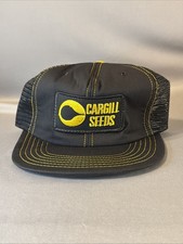 Vintage CARGILL SEEDS Mesh Snapback Hat Cap USA Black Agriculture Farm Trucker
