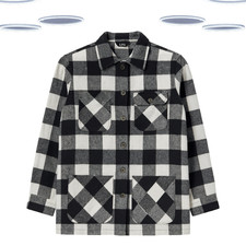 Ex Women's Tall Size Shacket - Brushed Long Sleeve Checkered BlackWhite (Defect)