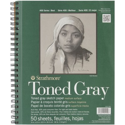 Strathmore 412109  Toned Sketch Spiral Paper Pad 9''x12''-Gray 50 Sheets