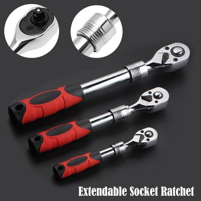 Extendable 1/4''/3/8''/1/2''Drive/ 3/8'' Flex Head Ratchet Set 72-Tooth Ratchet Tool