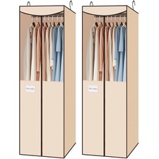 2 Pack Garment Bag for Hanging Clothes Closet, Hanging Garment Cover Beige