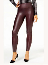 EUC Spanx Faux Leather Leggings Women Rich Burgundy Wine High Rise Shaper Size L