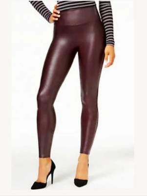 EUC Spanx Faux Leather Leggings Women Rich Burgundy Wine High Rise Shaper Size L