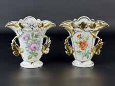 Coppia Di Antichi Vasi In Porcellana Francese Vecchia Parigi Epoca XIX Sec.