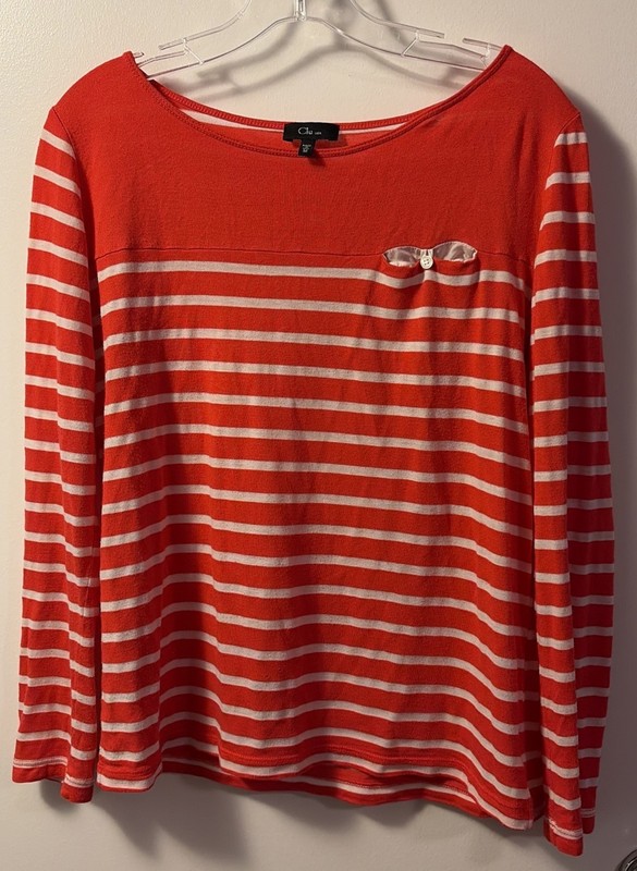 Clu Women’s Long Sleeve Red With White Stripes Top Size M