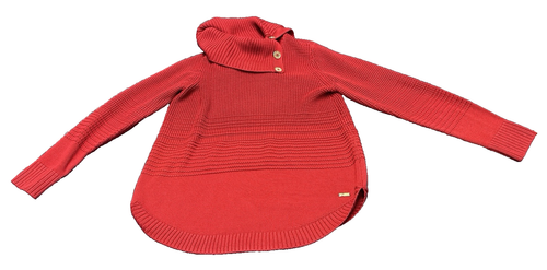 Calvin Klein Sweater Womens Medium Red Turtle Neck Long-Sleeved Button Vintage