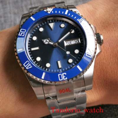 Japan NH36A Automatic Mens Watch Sapphire Glass Blue Dial Brushed Bracelet 904L 