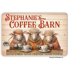 Custom Coffee Bar Sign Sheep Barn cafe Personalized with Your Name metal tin