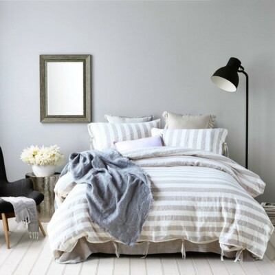 4 Pcs. Bedding Set Luxury Pure Linen Fabric Quilt Cover Flat Sheet Pillow Shames