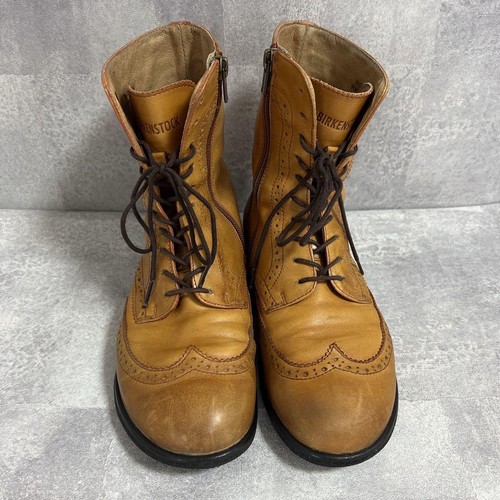 Birkenstock Leather Short Boots Wing Tip Women Size 23.0 Camel Lace-Up Shoes - Picture 2 of 9