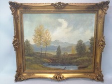 Ölbild Landschaft Berge Bäume signiert: J. Hahn 74 cm x 64 cm