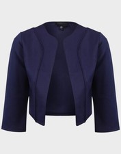 Womens Ladies Bolero Shrug Jacket Tailored 3/4 Sleeve Bridal Party Crop Blazer