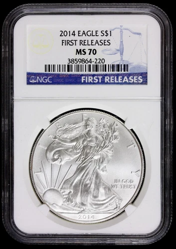 2014 $1 AMERICAN SILVER EAGLE NGC MS70 FIRST RELEASES BLUE LABEL