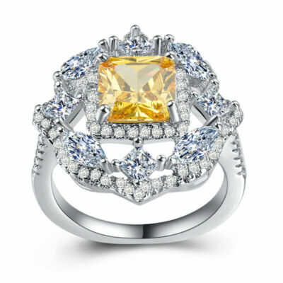 Damen-Ring atemberaubende Ring Sterling Silber 925 Edelstein Citrin +Topas