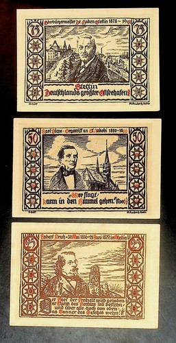 1921 Alemania STETTIN 25 50 75 Phennig billete/dinero de emergencia - Imagen 2 de 2