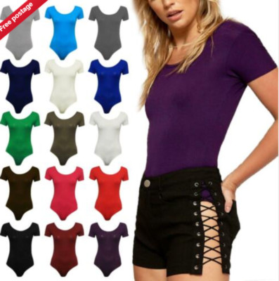 Damen-Bodyanzug Flügelärmel Damen Kurzarm Stretch tailliert Turnanzug Oberteil 8-14