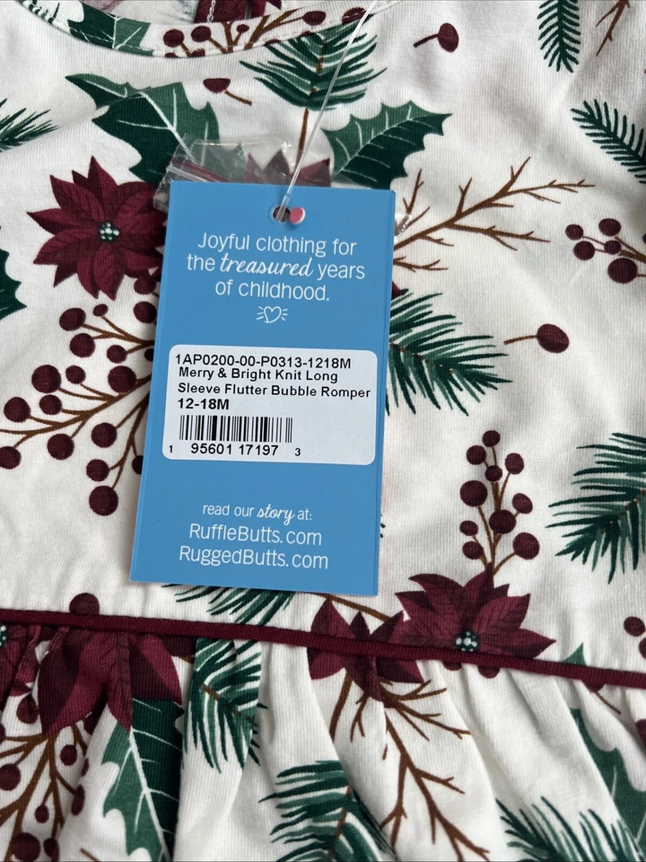 Mameluco Ruffle Butts Merry & Bright Bubble Talla 12-18 Meses Nuevo con Etiquetas Foto 4 de 4