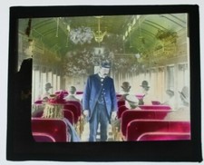 Ancienne image intérieur voiture train 1920 diapositive verre - livraison gratuite