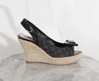 Louis Vuitton EU40 US9 Black Denim Monogram Espadrilles Wedge Sandals with Bow