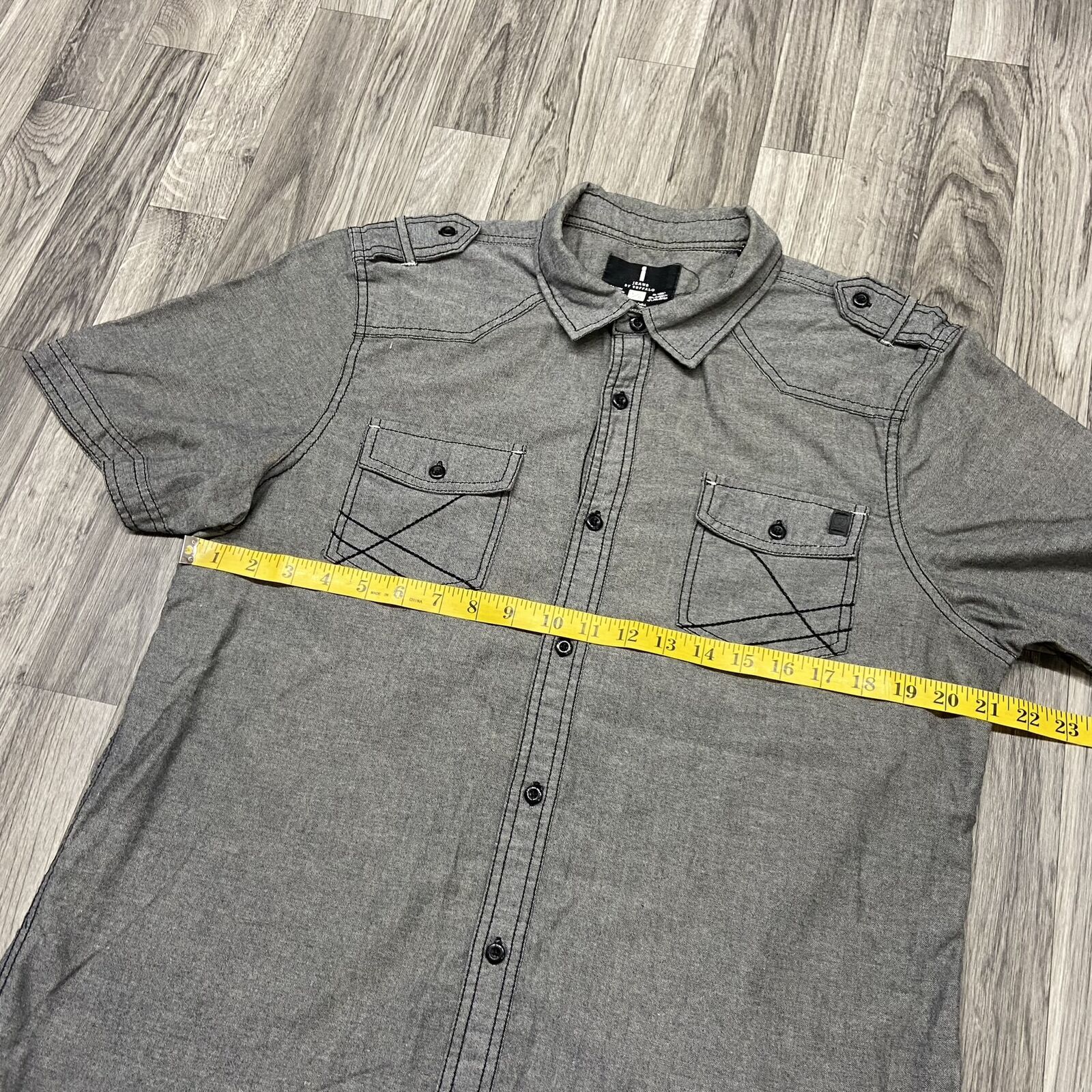 BUFFALO Button Down Collared Short Sleeve Gray Ca… - image 6