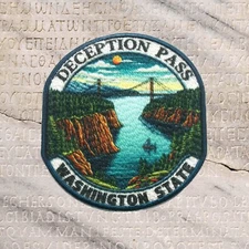 Deception Pass State Park Patch Iron-on Applique Nature Badge Washington, Travel