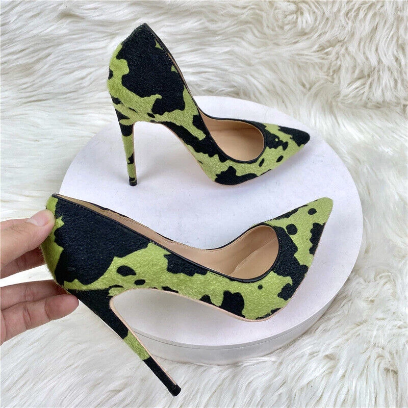 Women's Elegant Shoes Pointed Toe High Heels Pumps Camouflage Horse Hair Heel - Image 2 of 4